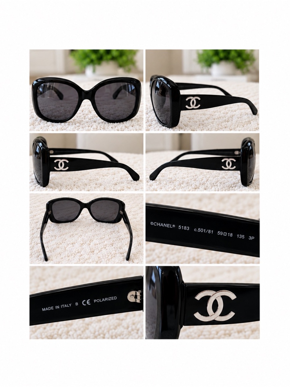 CHANEL Black Oversized Sunglasses with Silver CC Logos